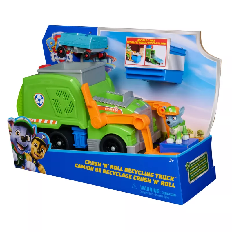 PAW Patrol Crush N’ Roll Recycling Truck ar Rokija figūriņu un pārveidojošu atkritumu mašīnu, rotaļlieta bērniem no 3 gadu vecuma