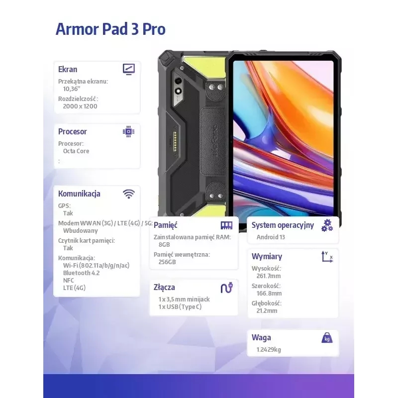 Planšete UleFone Armor Pad 3 Pro 10,36 collas, astoņkodolu, 8 GB RAM, 256 GB atmiņa, Android