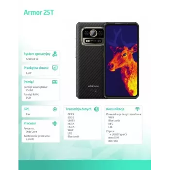 Viedtālrunis UleFone Armor 25T 6.0 collas 6/256GB Frost Black, Energoefektivitātes klase B