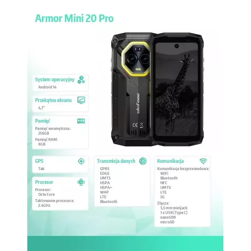 Viedtālrunis UleFone Armor Mini 20 Pro 4G 6,1 collu 8/256GB Melns, Energoefektivitātes klase B