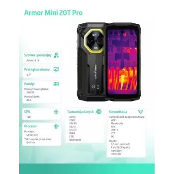 Viedtālrunis UleFone Armor Mini 20T Pro 5G, 4,7 collu displejs, 8GB RAM, 256GB krātuve, Melns