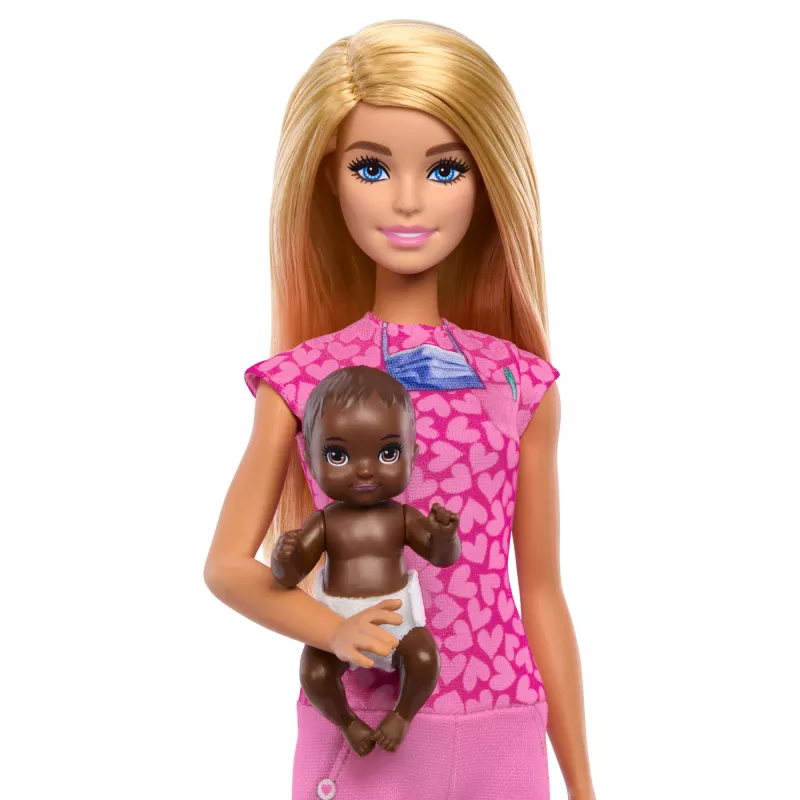 Barbie Bērnu ārste ar blondīni, 1 mazulis, mēbeles un aksesuāri