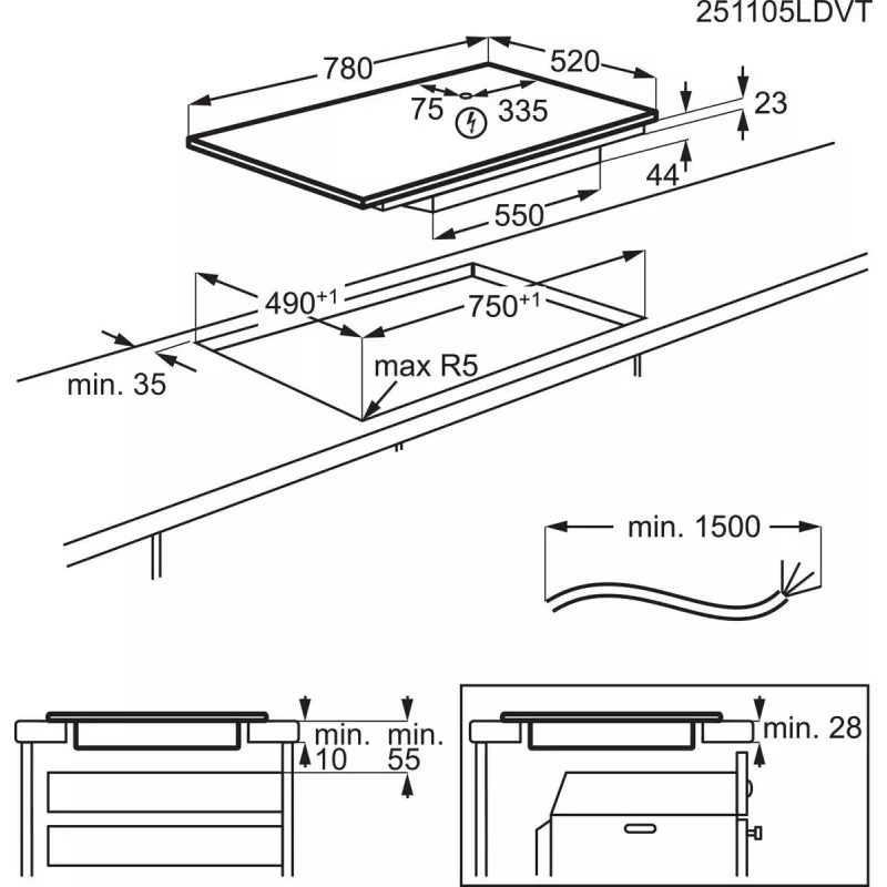 Indukcijas plīts Electrolux Serie 700 EIS82453, 4 zonas, 80 cm, melns stikls, skārien- un rullīšvadība