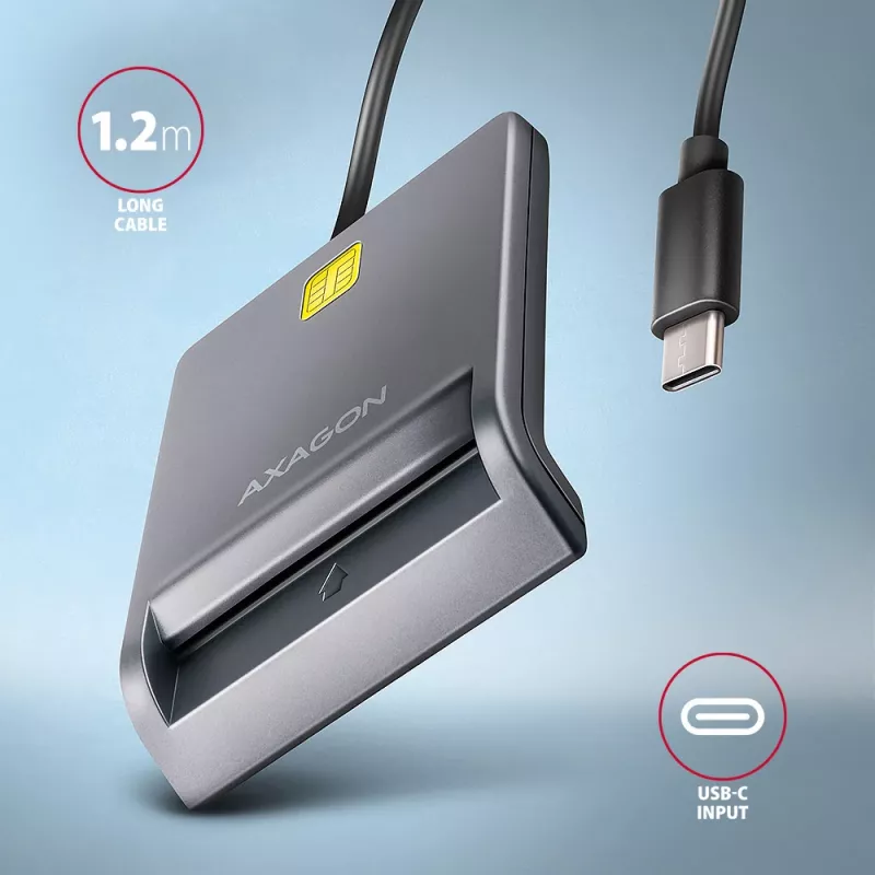 Axagon CRE-SM3TC USB-C viedkaršu lasītājs (FlatReader), 1,2 m kabelis
