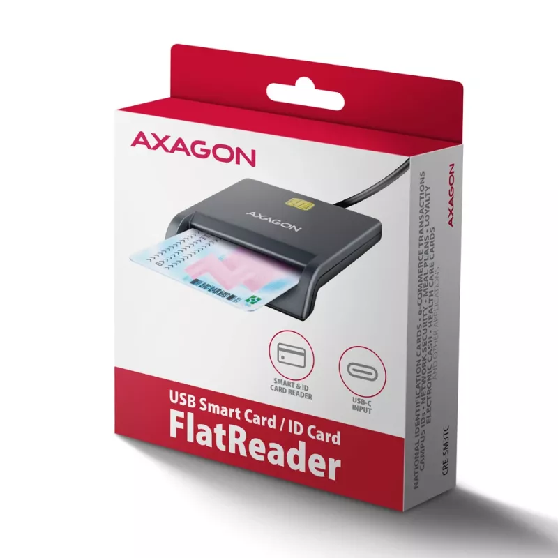 Axagon CRE-SM3TC USB-C viedkaršu lasītājs (FlatReader), 1,2 m kabelis