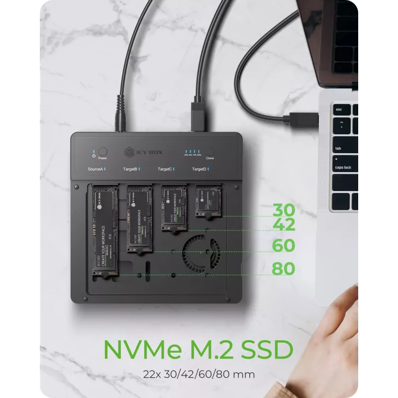 ICY BOX IB-4013MCL-C4, 4-slotu M.2 NVMe PCIe 4.0 adapteris, melns