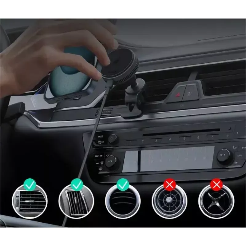 Aukey Mag Fusion Dash Pro HD-MC13A Qi2 15 W bezvadu auto lādētājs ar turētāju un dzesēšanu