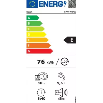 Iebūvējamā trauku mazgājamā mašīna Bosch Serie 4 SPV4HMX49E — šaurā 45 cm, 10 komplekti, 44 dB, 6 programmas