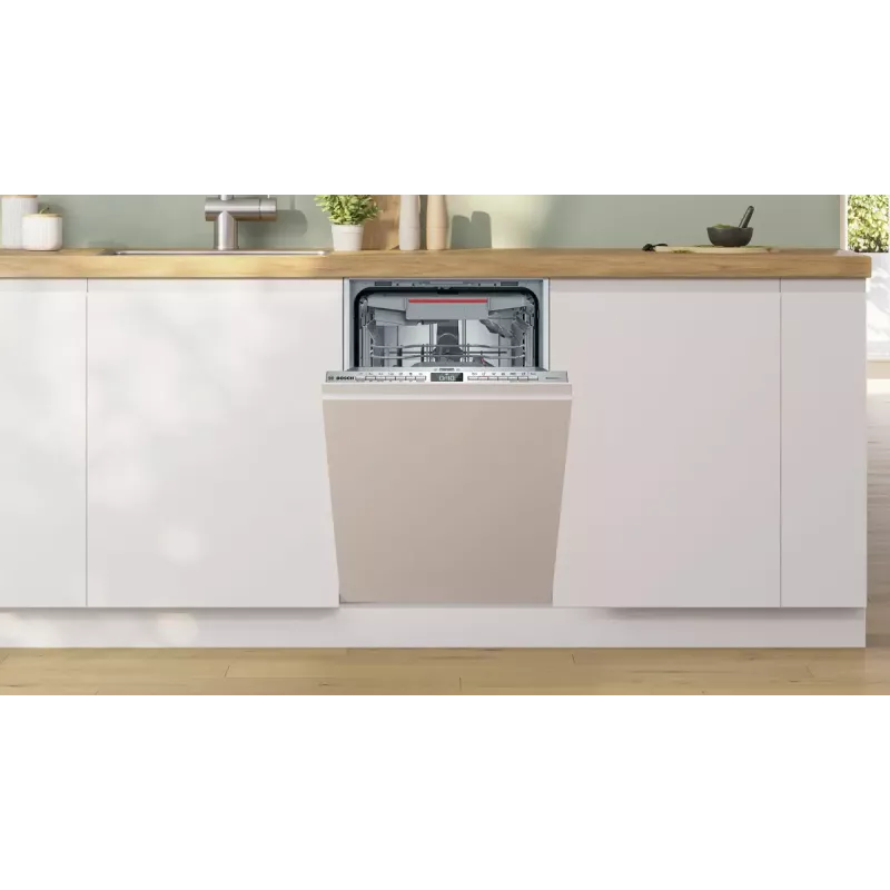 Iebūvējamā trauku mazgājamā mašīna Bosch Serie 4 SPV4HMX49E — šaurā 45 cm, 10 komplekti, 44 dB, 6 programmas