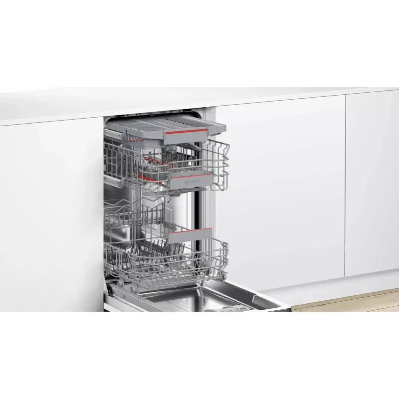 Iebūvējamā trauku mazgājamā mašīna Bosch Serie 4 SPV4HMX49E — šaurā 45 cm, 10 komplekti, 44 dB, 6 programmas