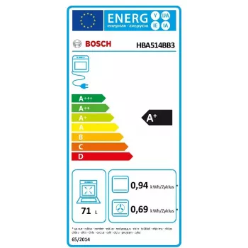 Iebūvējamā elektriskā cepeškrāsns Bosch Serie 4 HBA514BB3 — 71 L, hidrolītiskā tīrīšana, skārienvadība, A+