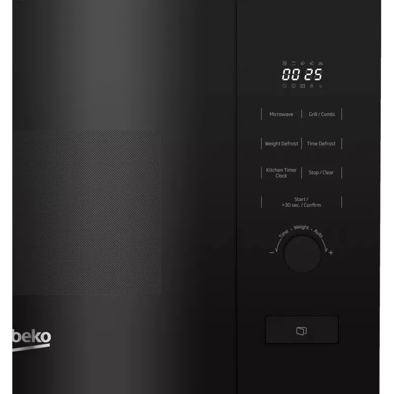 Iebūvējamā mikroviļņu krāsns BEKO BMGB20212B, grils, 800 W, 20 L, rotācijas vadība un pogas, 24,5 cm grozāmais šķīvis, melna