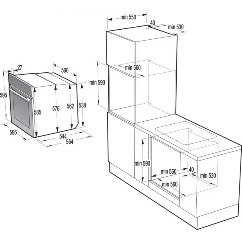 Iebūvējamā elektriskā cepeškrāsns Gorenje BSA6737E15BG — 77 L, melna, digitālais taimeris, konvekcija, grils, picas funkcija