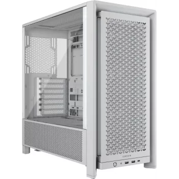 PC korpuss CORSAIR FRAME 4000D RS Midi Tower Balts — ATX, rūdīts stikls, 3x120mm priekšējie ventilatori, atbalsta 360/240/140mm radiatorus