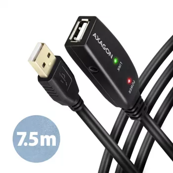 Axagon ADR-207 USB aktīvais pagarinātāja kabelis 7.5 m USB 2.0 Melns