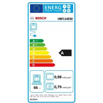 Iebūvējamā elektriskā cepeškrāsns Bosch Serie 2 HBF114ES0 — 66 L, nerūsējošais tērauds, skārienvadība + rotācijas vadība, 7 programmas, grils, konvekcija, 50–275 °C