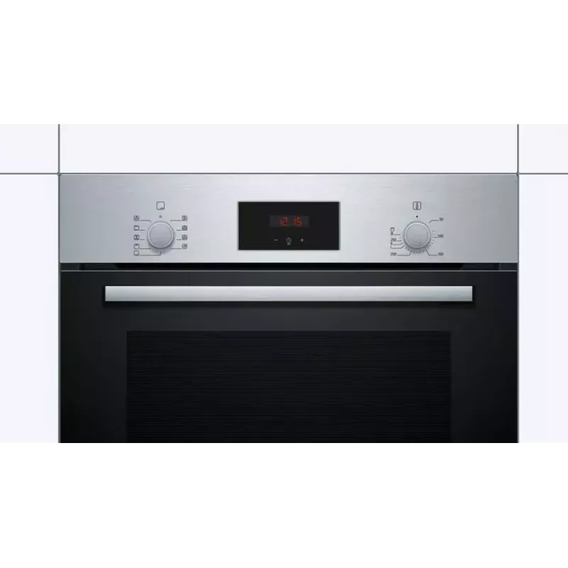 Iebūvējamā elektriskā cepeškrāsns Bosch Serie 2 HBF114ES0 — 66 L, nerūsējošais tērauds, skārienvadība + rotācijas vadība, 7 programmas, grils, konvekcija, 50–275 °C