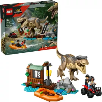 LEGO Jurassic World būvējams dinozaurs T. rex River Escape 76975 — 199 gabali, 2 minifigūras, vecums 5+