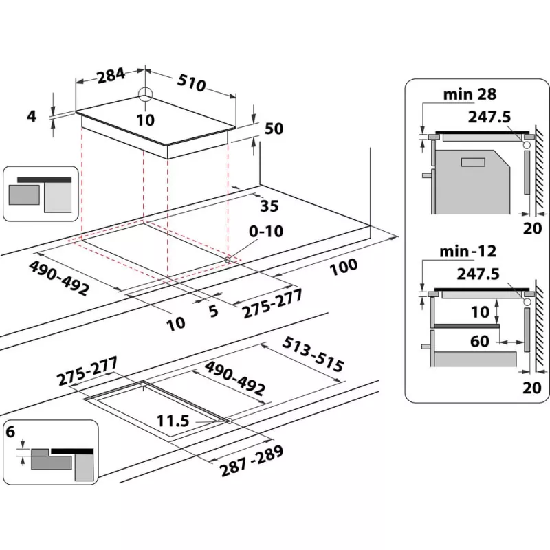Whirlpool WS Q0530 NE Melna Iebūvējamā 28 cm Zonas Indukcijas Plīts 2 Zonas