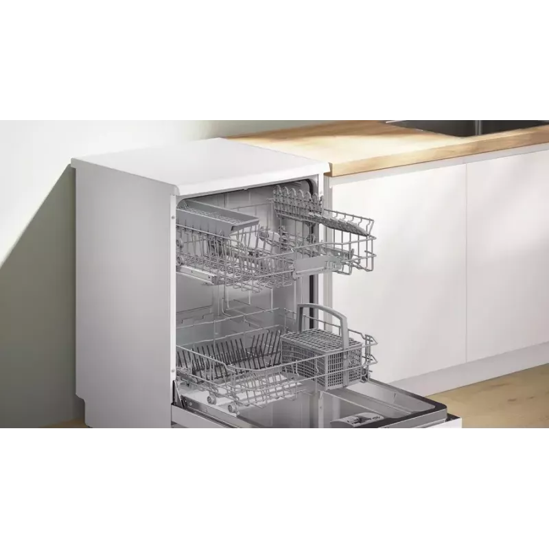 Brīvi stāvoša trauku mazgājamā mašīna Bosch Serie 2 SMS2ITW09E — 13 komplekti, 46 dB, 60 cm, siltummaiņa žāvēšana
