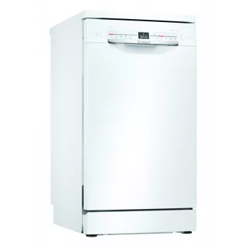 Brīvi stāvoša trauku mazgājamā mašīna Bosch SPS40E22EU, šaurā 45 cm, 9 trauku komplekti, 5 programmas, 48 dB, Balta