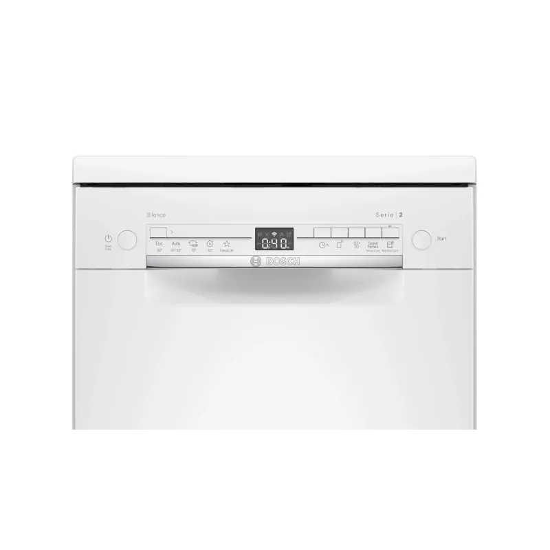 Brīvi stāvoša trauku mazgājamā mašīna Bosch SPS40E22EU, šaurā 45 cm, 9 trauku komplekti, 5 programmas, 48 dB, Balta