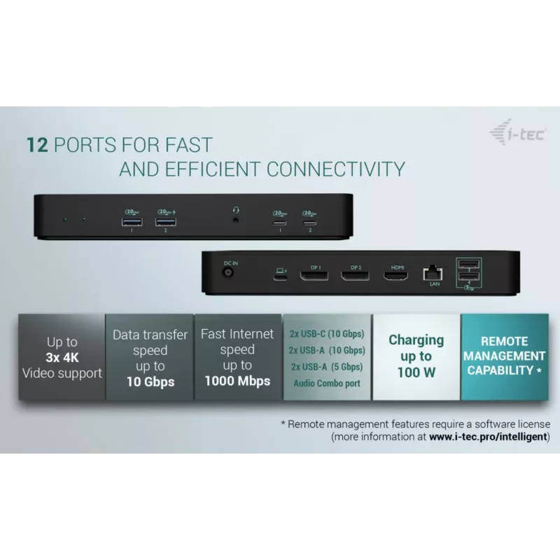 i-tec USB-C Inteliģentā Triple Display Docking stacija + 100 W barošana
