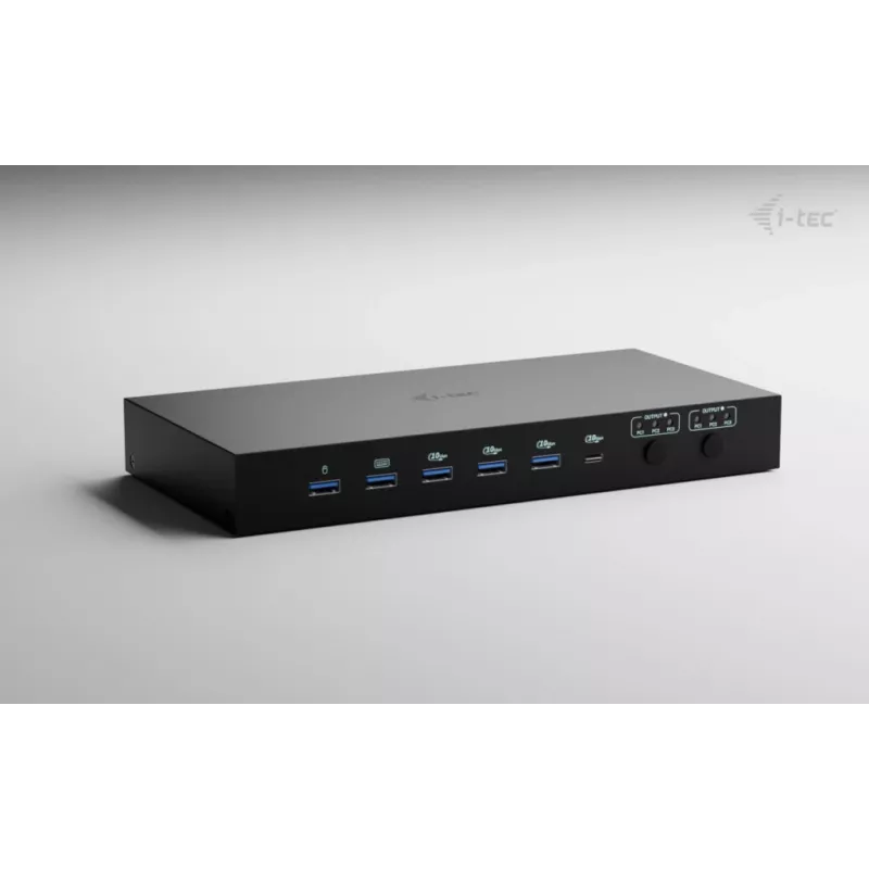 ITEC i-tec USB-C KVM Dock PRO trīs ierīcēm, divi video, 2x Power Delivery (līdz 92W), USB 3.2, 10 Gbps, Gigabit Ethernet