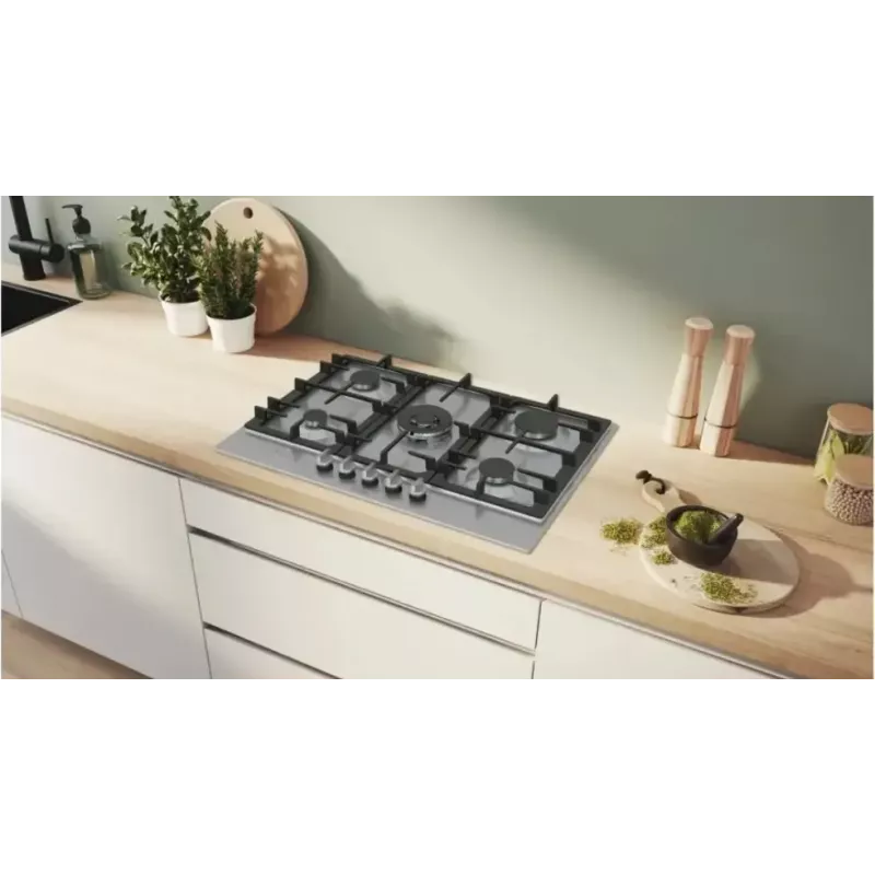 Bosch Serie 6 PCQ7A5I90 gāzes plīts virsma Nerūsējošais tērauds Iebūvējama 75 cm Gāze 5 zona(s)