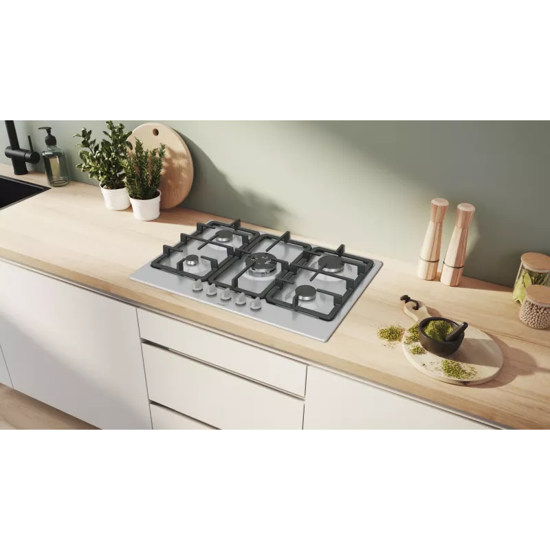 Bosch Serie 4 PGQ7B5K90 gāzes plīts virsma Nerūsējošais tērauds Iebūvējama 75 cm 5 zonas