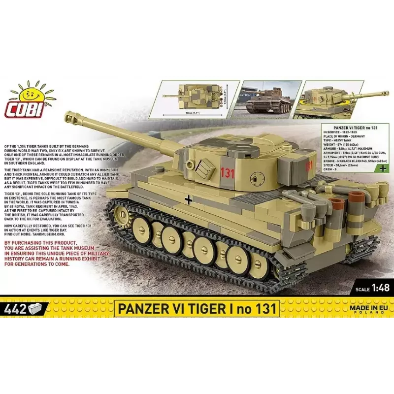 Būvkomplekts Cobi Panzer VI Tiger I 442 detaļas modelis COIB-2734