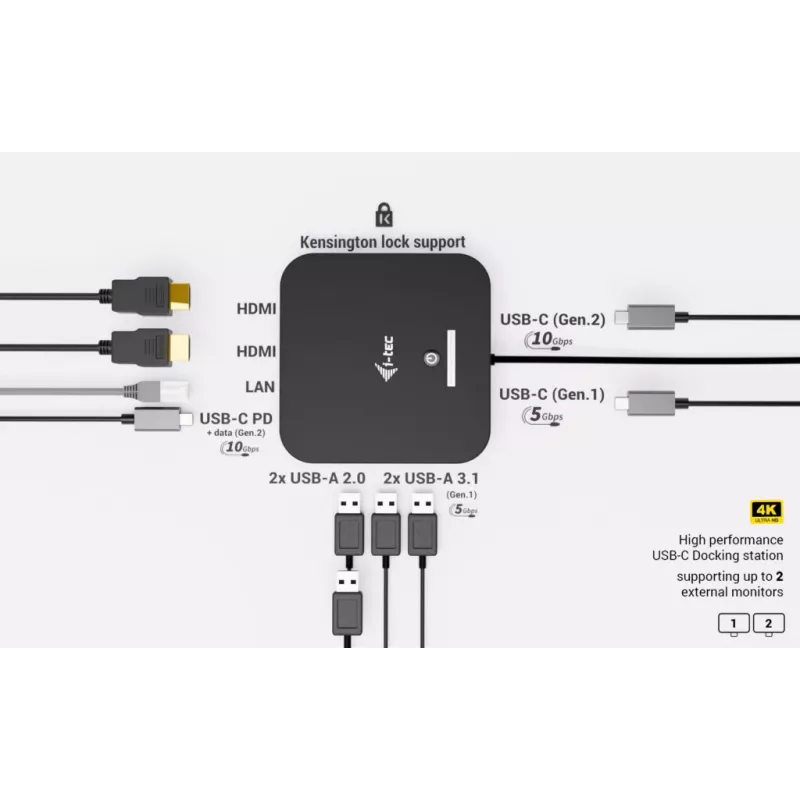 i-tec USB-C Dual HDMI adapteris C31DUALHDMIDPD100 – divi HDMI 4K@60Hz, USB-C Power Delivery 100 W