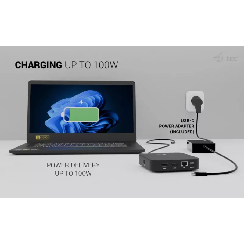 i-tec USB-C Dual HDMI adapteris C31DUALHDMIDPD100 – divi HDMI 4K@60Hz, USB-C Power Delivery 100 W