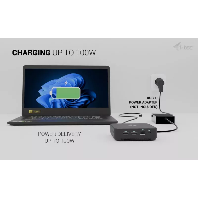 i-tec USB-C DP Dual HDMI dokstacija, 100 W Power Delivery
