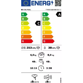 Veļas žāvētājs WHIRLPOOL FFWDB 864489 SV EE priekšējā ielāde 6 kg 1400 RPM balts