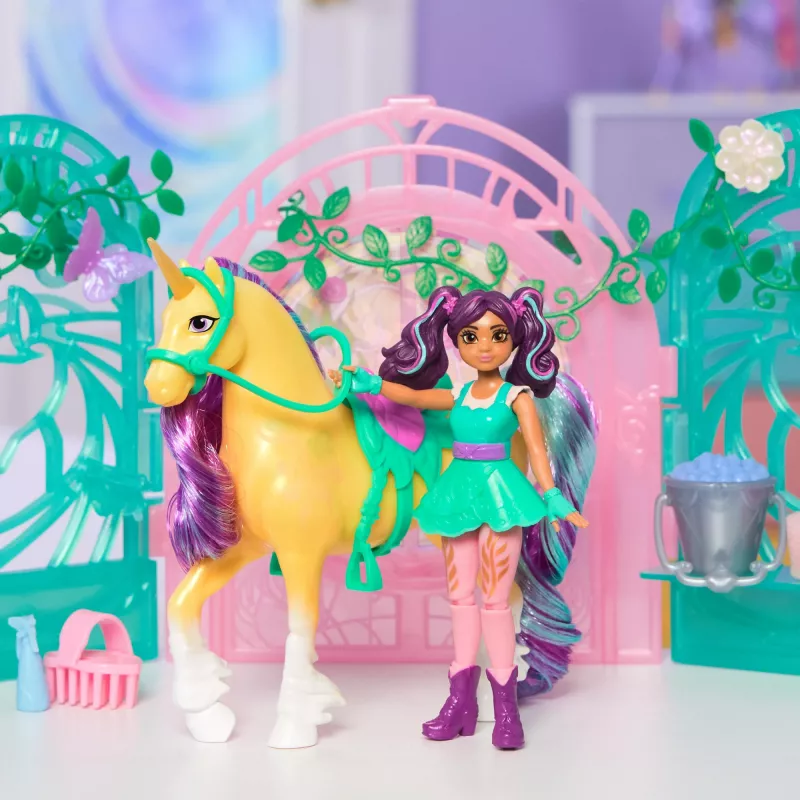 Unicorn Academy, Ava lelle un Leaf krāsu mainošais stallis, Lieldienu dāvanu ideja, 15 aksesuāri, lelles un vienradžu rotaļlietas meitenēm no 4 gadu vecuma