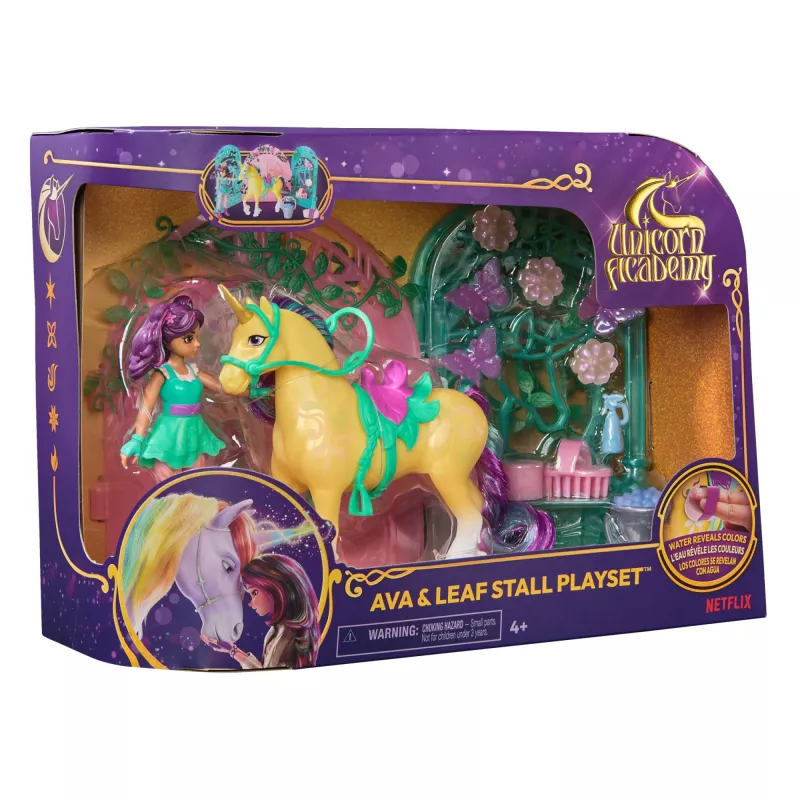Unicorn Academy, Ava lelle un Leaf krāsu mainošais stallis, Lieldienu dāvanu ideja, 15 aksesuāri, lelles un vienradžu rotaļlietas meitenēm no 4 gadu vecuma