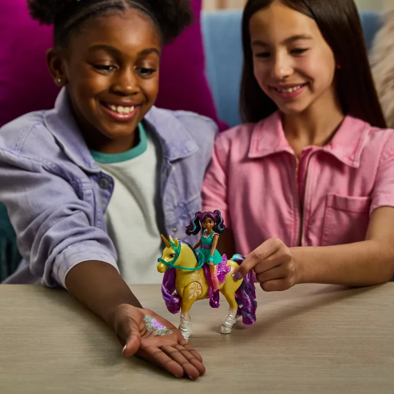 Unicorn Academy, Ava & Plant Magic Lapa ar Gaismas Efektu, 2 Jāšanas Piederumi, Leļļu un Vienradžu Rotaļlietas Meitenēm no 4 Gadiem
