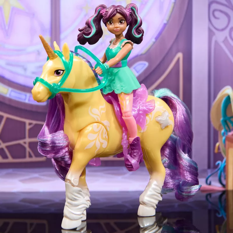 Unicorn Academy, Ava & Plant Magic Lapa ar Gaismas Efektu, 2 Jāšanas Piederumi, Leļļu un Vienradžu Rotaļlietas Meitenēm no 4 Gadiem