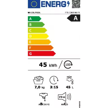 Whirlpool FFB 7269 WV PL veļas mazgājamā mašīna Priekšējā ielāde 7 kg 1200 RPM Balta