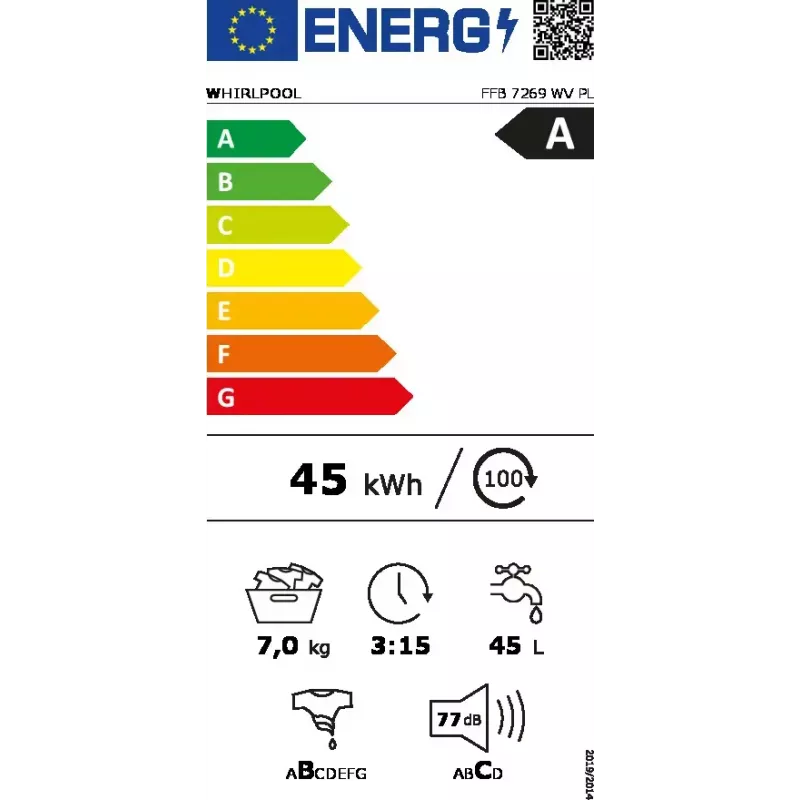 Whirlpool FFB 7269 WV PL veļas mazgājamā mašīna Priekšējā ielāde 7 kg 1200 RPM Balta
