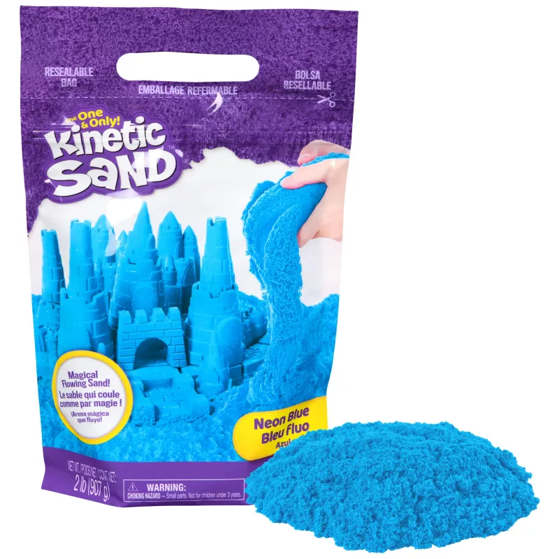 Kinetic Sand 2lbs Zilas Rotaļu Smiltis, Sensoriskā Rotaļlieta Bērniem, Atkārtoti Noslēdzams Maiss