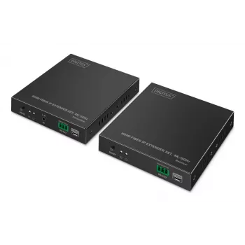 DIGITUS HDMI optiskās šķiedras pagarinātāju komplekts - 4K/60Hz, 40 km/300m, melns