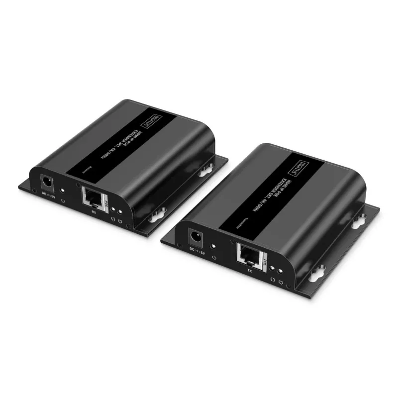 DIGITUS HDMI IP pagarinātāju komplekts - 4K/60Hz 120/200 m, PoE, Viens-uz-Vairākiem, CAT, Melns