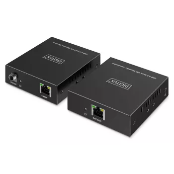 DIGITUS DA-73121 USB 3.2 Gen1 CAT pagarinātājs — 5 Gbps, 4 porti (3× USB-A, 1× USB-C), 100 m, DC barošana
