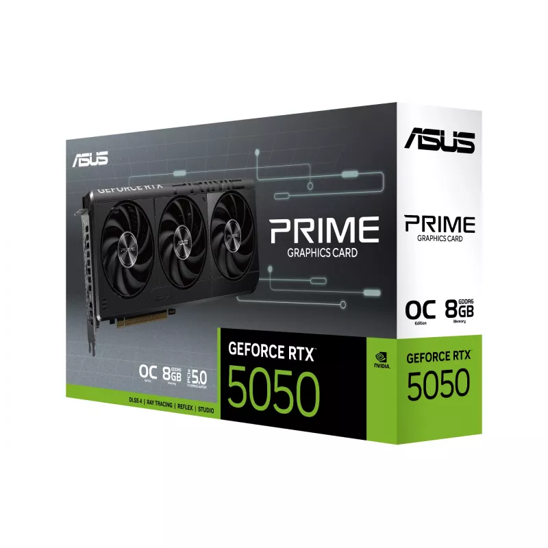 Grafikas karte ASUS GeForce RTX 5050 8 GB GDDR6, PCIe 5.0, 2560 CUDA kodoli, 128-bitu, 3xDP 1xHDMI, 550W barošanas bloks, 268.3×120×50 mm