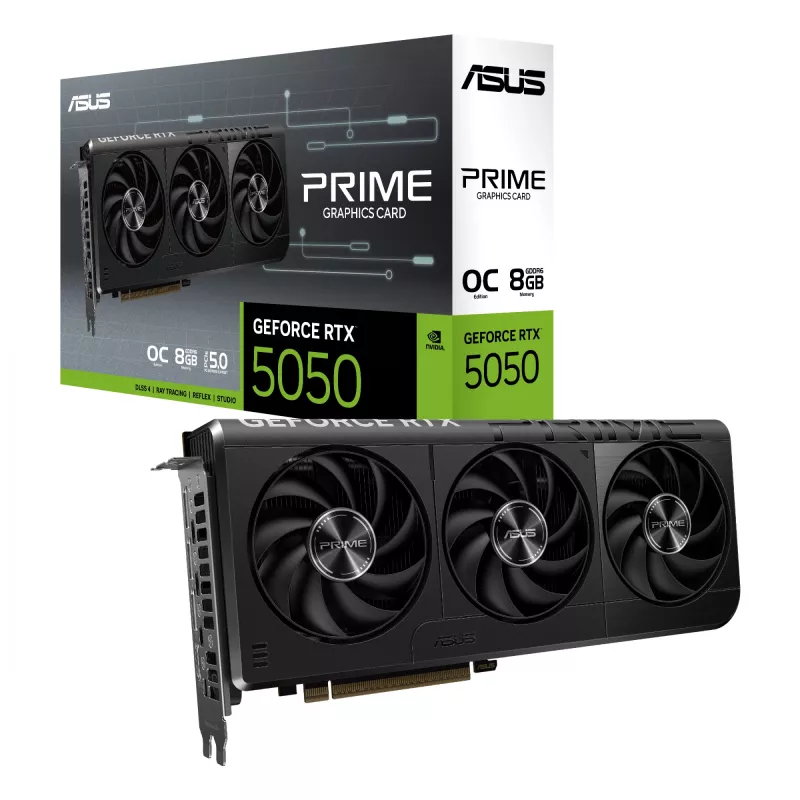 Grafikas karte ASUS GeForce RTX 5050 8 GB GDDR6, PCIe 5.0, 2560 CUDA kodoli, 128-bitu, 3xDP 1xHDMI, 550W barošanas bloks, 268.3×120×50 mm