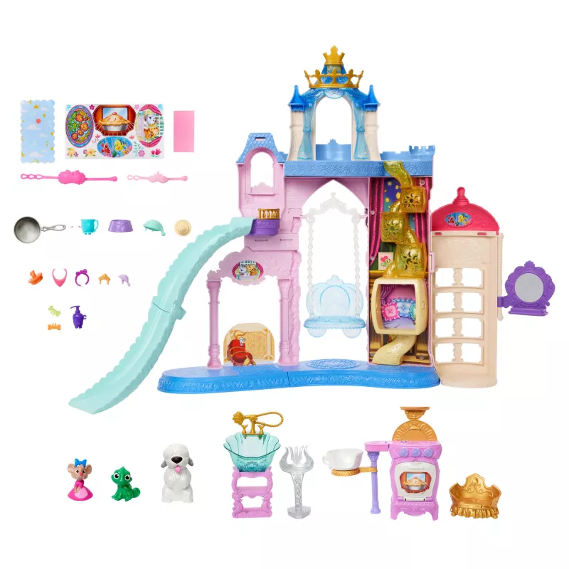Disney Princess Pet Palace rotaļu pils ar 7 rotaļu zonām, 3 dzīvnieku draugiem un vairāk nekā 20 mēbelēm un aksesuāriem