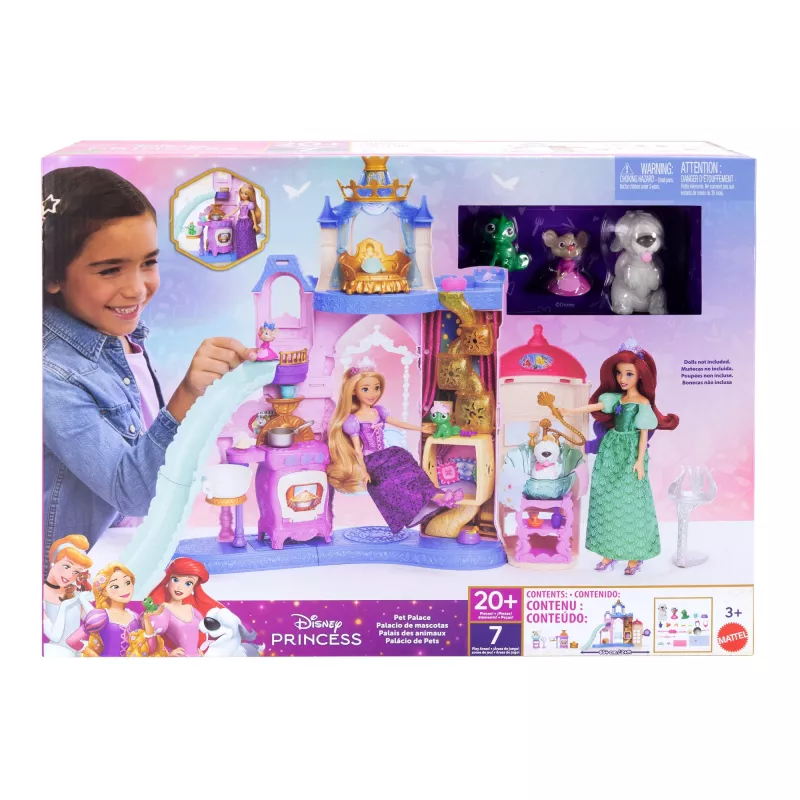Disney Princess Pet Palace rotaļu pils ar 7 rotaļu zonām, 3 dzīvnieku draugiem un vairāk nekā 20 mēbelēm un aksesuāriem