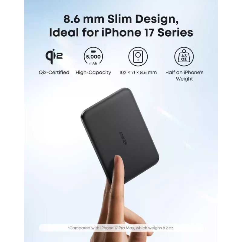 ANKER Nano Magnetic Wireless Power Bank 5000mAh 15W Melns